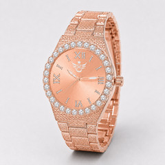 Men’s Rose Gold Plated Bling Watch CZ Bezel Quartz Date 44mm Hip Hop