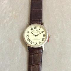 Vellacio New York Men’s Watch Round Beige Dial Roman Numeral Brown Leather Band!