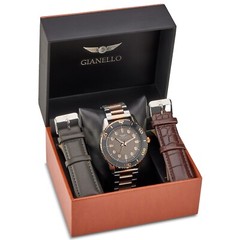 Gianello Regal Two Tone Interchangeable 3 Strap Watch Set