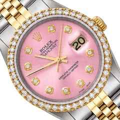 36mm Rolex Datejust 1601 Jubilee Pink Dial 3.30Ct Diamond Bezel Watch