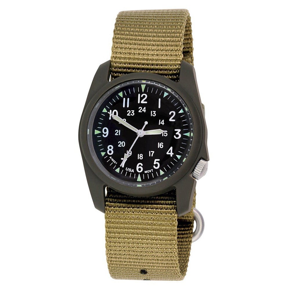 Bertucci Men Black Dial Dark Olive Case Khaki Band Wrist Quartz Watch – 11601