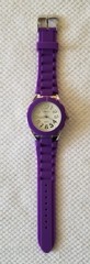 Embassy Silver Tone Watch EM9546L Purple Bezel & Rubber Band 5.5″-7.5″ New Batt.