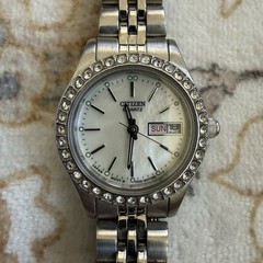 Citizen Quartz Women’s Silver Tone Stainless Bracelet Day/Date White Dial Gem