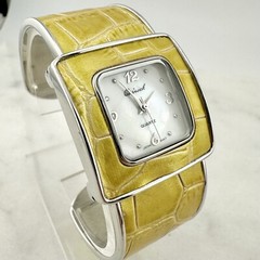 Osirock Watch Mother of Pearl Dial Yellow Reptile Hinged Cuff – Has New Battery