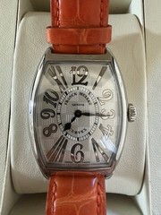 Franck Muller Relief Curvex Automatic Silver Dial Orange Leather Strap Box