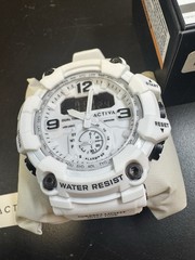 Activa Dual Time Sport Analog/Digital Quartz Watch White Resin WR50m Alarm