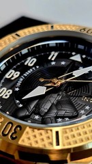 Invicta Air Force Men’s Quartz 50mm Gold Case Black Dial Strap 100m w/Box