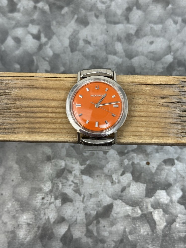 BULOVA ACCUTRON 214 Custom Orange Dial Mens Watch, Running, Serviced, 1966