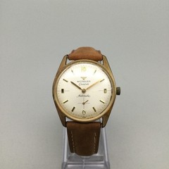Vintage Wittnauer Genève Mens Watch 32mm 1960’s Brown Leather Band Automatic