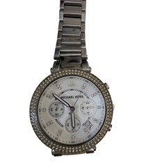Michael Kors MK-5353 Silver Crystal Pave Parker Watch Womens Needs New Battery