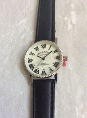 Vellacio Women’s Round Watch Pearl Dial Roman Numerals Black Leather Band New!