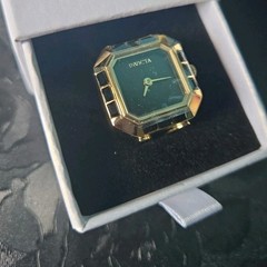 49584 Invicta Mini Angel Ring Watch Gold Tone Black Dial Gem Set Bezel 21.5mm