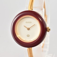 BOX Vintage GUCCI Change Bezel 11/12 Red Women’s Gold Qz 165mm Watch JAPAN