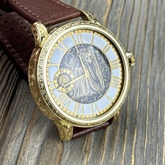 Marriage Watch – Swiss Vintage Movement 49mm, Hand Engraved Custom Gold Dial Dog