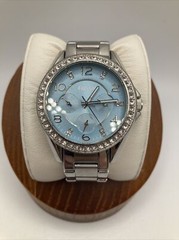 Fossil Women 38mm Watch Blue Dial Rhinestone Silver Tone Day/Date/24h – Runs