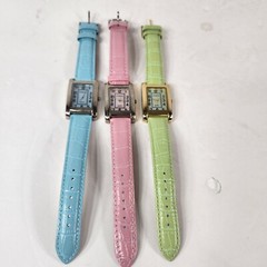 Lot (3) Women’s Gossip Quartz Watch Pastel Pink Blue Green Genuine Leather