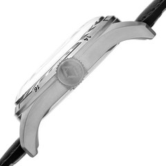 Akribos AK850SS Day Date Retrograde GMT Silver Dial Black Leather Mens Watch