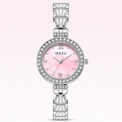MAZU Women’s Wrist Watch Elegant Pink Dial Crystal Bezel Silver Tone Quartz