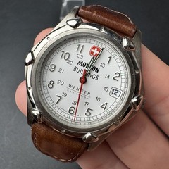 MENS WEGNER S.A.K. DESIGN “MORTON BUILDINGS” WRIST WATCH Silver Tone Size 37mm