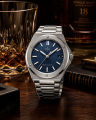 Nova Christian Chosen Custom Watch Blue Dial Steel Bracelet Date