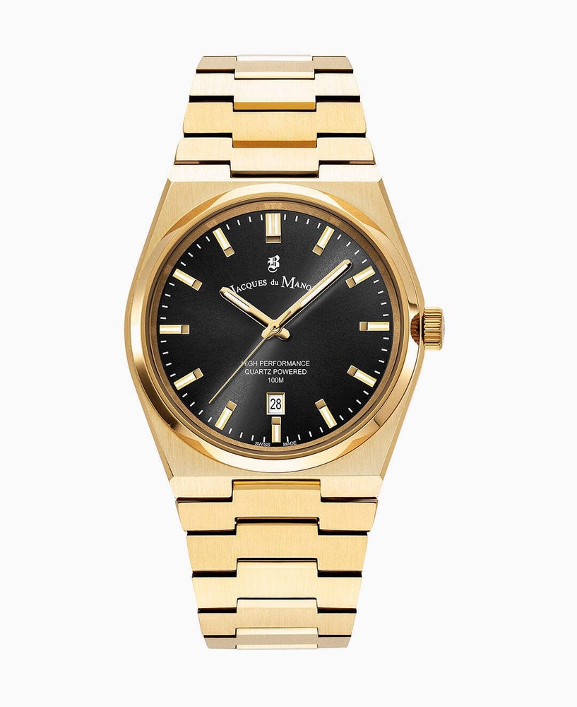 Horizon Gents Black dial, gold stainless steel bracelet Black Dial Wristwatch JW