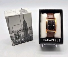 Caravelle New York by Bulova 44A104 Rose Gold Tank Style Mens Dress Watch & Box