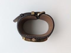 Celine Paris gold tone brown leather strap watch swiss made