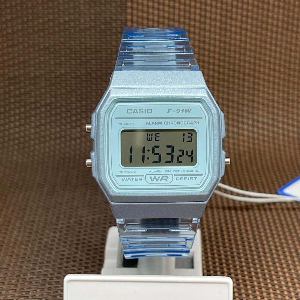Casio F-91WS-2D Semi-Transparent Blue Digital Youth Digital Light Unisex Watch