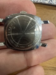 Vintage Caravelle Bulova Blue Dial Mechanical Watch Runs Broken Crystal Parts