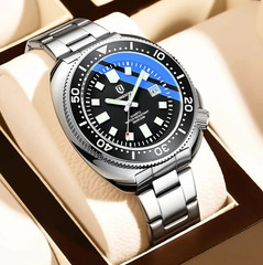 44MM QINGXIYA Tuna Quartz Mens Watch Stainless Steel 30M Waterproof Luminous NEW