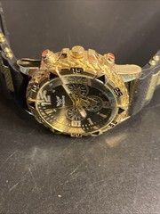 Zhowe Gold Tone Watch Black Dial Faux Chronograph Black Rubber Band New Battery