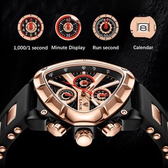 LIGE Fashion Men Watch Triangle Chronograph Military Wristwatch Sport Army Mens