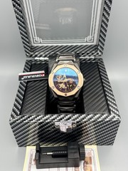 FORRAD Men’s Watch Blue Dial Rose Gold Bezel Gunmetal Steel Bracelet Gift Box