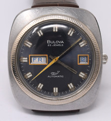 Vintage 1971 Mens Bulova Senator A Sea King 23j Automatic Day/Date Blue Dial