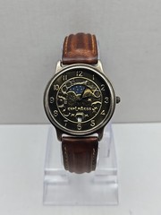 LA Express Moon And Stars Quartz Watch Day Night Date Brown Leather New Battery