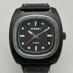 Diesel Mens Watch 43mm Black Dial Cushion Case Leather DZ-2089 New Battery