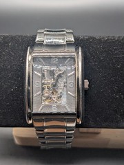 Folio Men’s Automatic Skeleton Watch Rectangular Silver Tone 21 Jewels