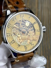 Skeleton Watch Hand Engraved & Vintage Swiss Pocket Watch Movement China, 48mm