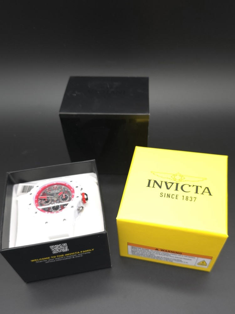 NEW Invicta Men’s Quartz Skeleton Chronograph Tachymeter 50mm White Strap w/ Box