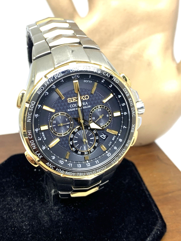 Seiko Men’s Watch SSG010 Coutura Radio Sync Solar Chronograph Two Tone Steel