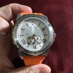 Bulova Marine Star Automatic 200m 21J Skeleton Diver Silver, Orange/Gray