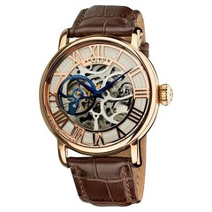 Akribos AK540RG Exquisite Mechanical Skeleton Brown Leather Strap Mens Watch