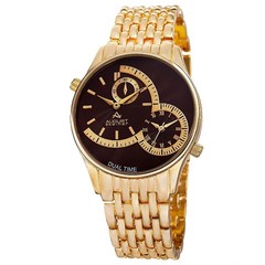 August Steiner AS8141BR Quartz Dual Time Brown Dial GoldTone Bracelet Mens Watch