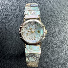 Vintage Lucoral Watch Women 25mm Gold Tone Case Abalone Stretch Band & Dial BCF
