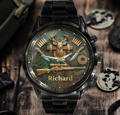 Personalized Ultimate Hunting Legend Black Stainless Steel Watch Custom Gift
