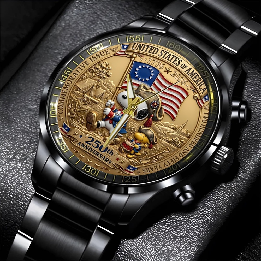 New Snoopy 250th anniversary Gift For Fans Black Stainless Steel Watch MM352