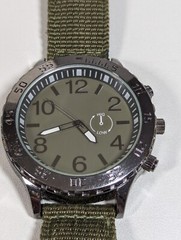 Gunmetal Gray Round Case Green Canvas Band Watch