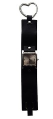 CANDIE’S: TEEN’S/ GIRLS BLACK LEATHER BAND SQUARE RHAINSTONES CASE ANALOG WATCH