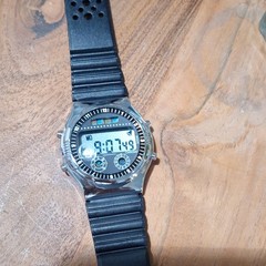 Digital Chronograph Wristwatch Black Rubber Strap Silver Case Gray/Black Dial
