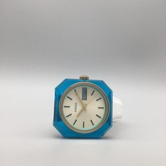Fossil Candy Watch Unisex 35mm Blue Octagon White Leather Day Date New Battery